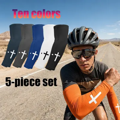 5 sets  UV-protective ice-silk arm sleeves, universal for both men and women, straight-shaped sunscreen arm sleeves with cross patterns, suitable for cycling use. Outdoor sports, fishing, driving sun-protective gloves