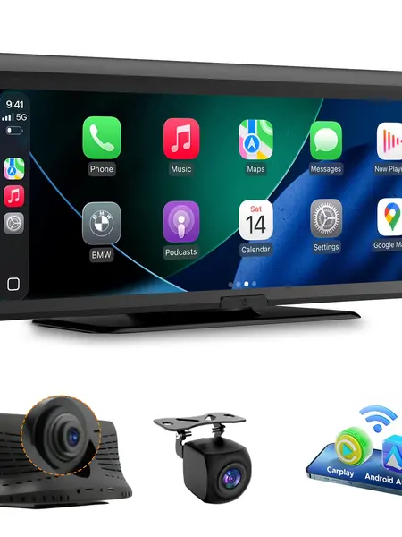 【HiEHA】2026 8.14" Wireless CarPlay Touch Screen Dash Cam, 2K Front & 1080P Backup Camera, Android Auto/Bluetooth/GPS/Mirror Link, Universal Car Stereo Receiver Dashcam HD