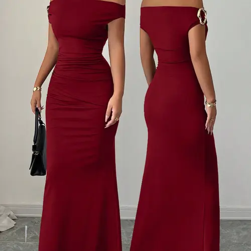New Arrival Off-Shoulder Sleeveless Polyester Dress, Elegant Party Dresses, Sexy Elegant Chic Long Gown Formal Evening Party Wear for Women, All Seasons Fashion