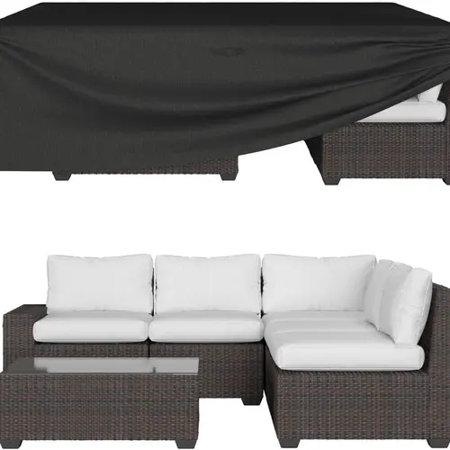 ONBRILL All-Weather Patio Slipcover Set, Durable 600D Heavy-Duty Oxford Waterproof Cover with Ventilation & Windproof Buckles for Outdoor Table and Chair Set, Black