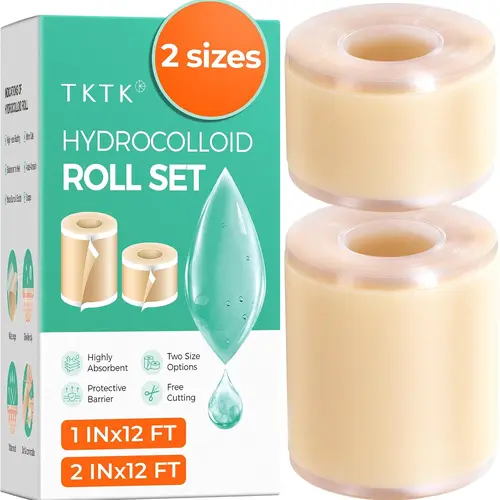 TKTK 2-Size Hydrocolloid Roll Scar Tape - 2in×12ft + 1in×12ft Adhesion Plasters & Dressing Supplies, 2in+1in Coverage, Acne Treatment, Waterproof Seal, Easy-Peel Backing, Ultra-Absorbent for Wound Care,SohoChic