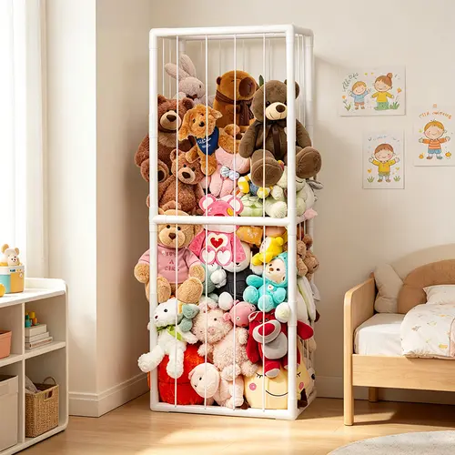 Plushie Paradise Extra-Large Plush Toy Storage Rack with Elastic Bands Space-Saving Thickened PVC Tubing for Playrooms Nurseries and Bedrooms Organizer With Doors Durable Wooden Box Clear Plastic Boxes tiktokshopspringglowup summervibes