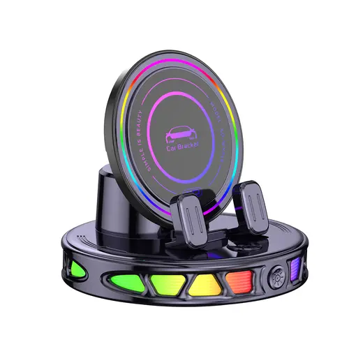 360° Rotating Wireless Charging Car Phone Holder with RGB Lights - Auto-Lock, Ultra-Stable Gel Base, Plastic/Rubber Build, Hands-Free, for Dashboard & Windshield, Fits iPhone & Android, Car Interior Accessory