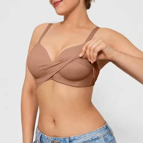 Popilush Women's 2-in-1 Multi-Way Wireless No Underwire T-Shirt Bra - Seamless, Full Coverage, Push Up, Soft Supportive Smooth Fabric Bralette with Adjustable Straps, Deep V, Plus Size Adjustable Everyday Bras for Bottom Stretchy Everyday Wear