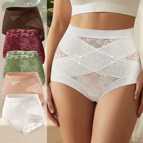 Morelect Women's High Waisted Crossover Nylon Blend Panties - Criss Cross Front Floral Print Lingerie, Comfy Breathable Lightweight Briefs, 5/7/10 Pack, Elegant Underwear, Lace Panty, Breathable Fabric, Daily Basics, Date-Night Essentials