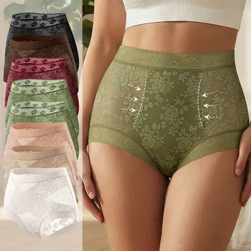 Morelect Women's High-Waisted Lacy Ditsy Floral Panties - 4/8-Pack Lightweight Crisscross Front Breathable Basic Briefs, Multicolor Daily Lingerie Set with Plant Prints