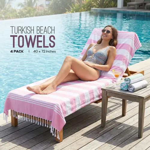Utopia Towels 4-Pack Striped Pattern Cotton Pool/Beach Towels - 40x72in Oversized, Lightweight, Sand-Free, Fast-Dry for Quick Exits, Absorbent Set for Bathroom, Pool Towels, Towel Sets For Bathroom