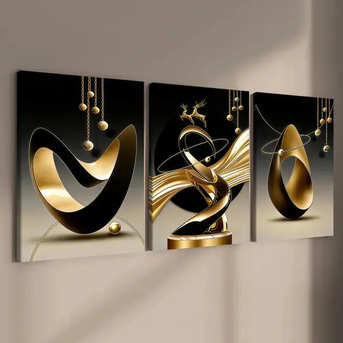 3-Count Wood Framed Canvas Decor Painting Prints, Abstract Modern Geometric Design Decorative Poster, Modern Entryway & Family Poster, Home Decoration, for Corridor & Bedroom Walls, Waterproof Art