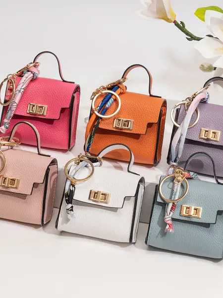 Mini Square Bag Pendant Keychain - High Quality Leather with Colorful Strap, Cute Car Keychain & Bag Charm Accessory.#backtoschool#sohochic