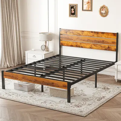 Sweetcrispy Multi-Piece Full Size Bed Frame with Headboard - 800LBS Capacity Mattress Foundation, Sturdy Metal Support, Floor-Safe Plugs, Waterproof Panel, Under Bed Storage, No Box Spring Needed, Easy Assembly