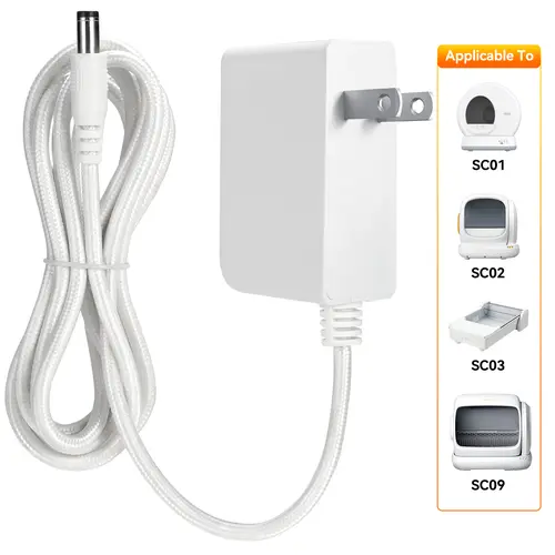 Meowant Automatic Litter Box Adapter 12V AC/DC for MW-SC01/SC02/SC03/SC09/SC10 Self-Cleaning Cat Litter Box Power Supply Cord Cable Charger with Safety Protection and 12 Months Warranty, Power Adapter, Charging