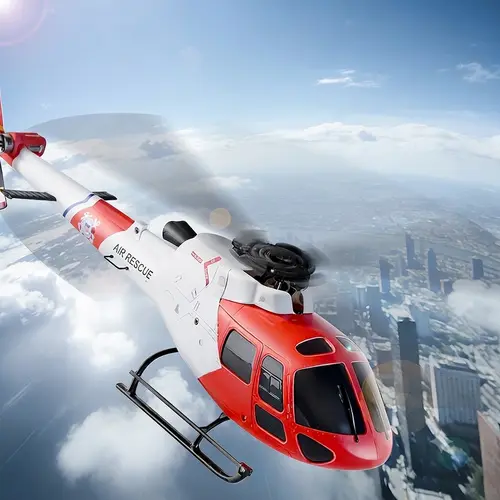 XKS K150 4-Channel 3-Blade Remote Controlled Helicopter - AS350 "Squirrel" Model with Controller, Realistic Look, Above 12, Optical Flow Altitude Hold, 6-Axis Gyros, Brushless Motors, Loss Protection, No Auxiliary Wings, RC Helicopter, Remote Controlled H