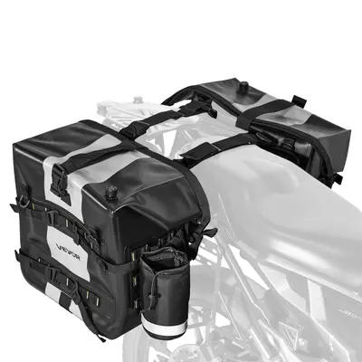 【FathersDayGift】VEVOR Motorcycle Saddlebag, 56 L (28 L x 2) Large Capacity Side Saddle Bag Compatible with Most Motorcycles, Waterproof Fabric Outdoor Sports Motorbike Luggage Storage with Detachable Inner Bag, Black