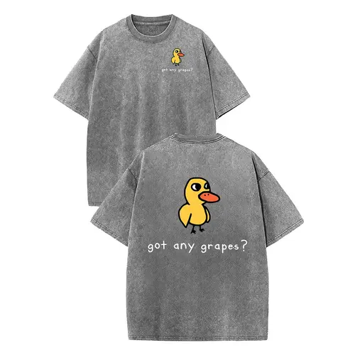 Holafish Women's Retro Vintage Short-Sleeve Cotton T-Shirt - Round Neck, Breathable Heavy Washed Eat Grapes Duck Graphic, Unisex Casual Loose-Fit Streetwear TopBack To School,sohochic