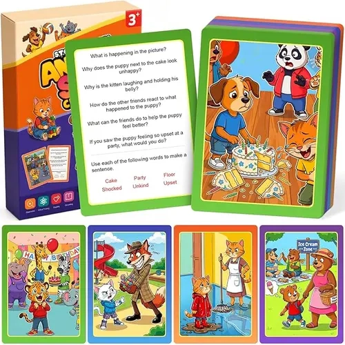 Torlam Kids Animal Story Chat Paper Language Toys, 60 Cards Interactive Games for 2+ Players, 3+ Years Old Preschool Educational Flashcards for Speech Development, Empathy & Critical Thinking Improvement