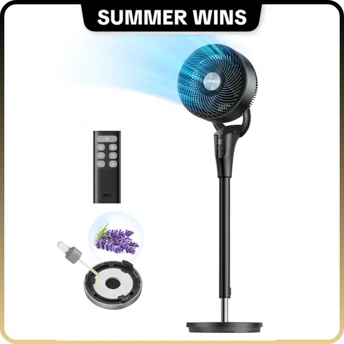 DREO 2026 Upgraded DC Motor Cooling Fan, 90ft Airflow, 20dB Quiet Standing Fan for Bedroom & Children to Stay Cool, 90° Oscillation, 8+ Speeds, 3 Modes, 38-42in Height, 105° Manual Vertical Tilt, 8H Timer, Remote Control, Mute Beep Touch Function, 90Ft Ro