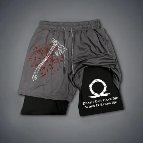 Urban God of War Double-Layer Sports Shorts Graphic Shorts Black Shorts Camo Shorts Streetwear Shorts Men Outfits Men Short Shorts Vacation Outfits Shorts