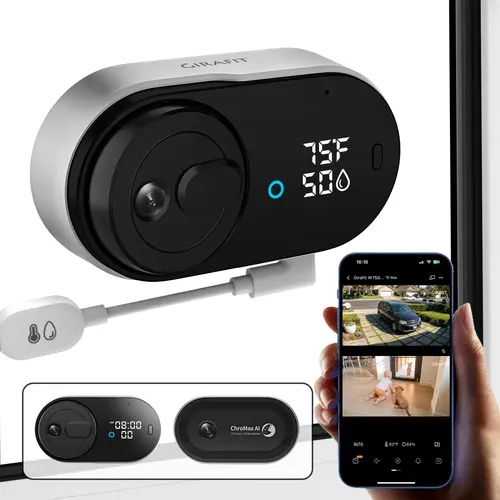 Girafit 3MP 2K dual view window security camera for simultanous outdoor and indoor view 125 wide angle 4x zoom ChroMax AI 2.0 Color night vision recording Person/Pet/Vehicle Detection Easy Install on window, Lens, Home Security Cameras
