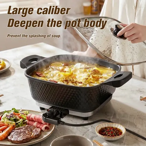 6L Non-Stick Electric Griddle with Lid - 1500W Fast Heating Multifunctional Electric Skillet, Household Kitchen Appliance for Grilling, Frying, Stewing