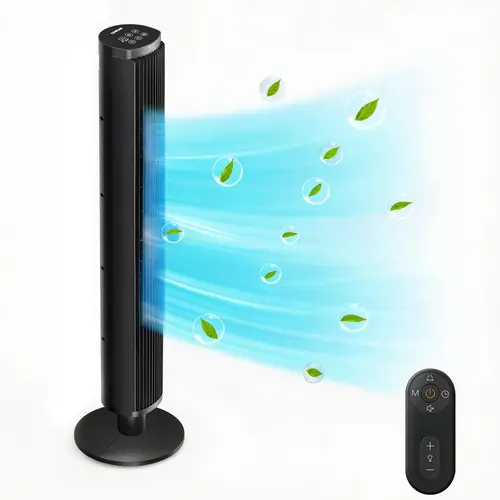 COWSAR Compact Tower Cooling Fan - Remote & Digital Control, 6-Speed Airflow Adjustment, 24-Hour Timer, LED Display, Wide-Angle Oscillation, Family-Safe for Bedrooms, Offices to Stay Cool