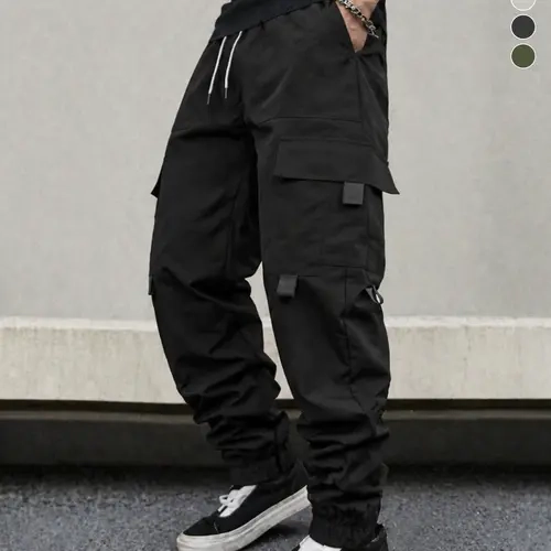 Men’s casual cargo pants with multiple pockets and a drawstring elastic waistband. Practical solid-color long pants that are skin-friendly and comfortable for everyday workouts and work. Cargo pants for home leisure—stock them year-round for all seasons.