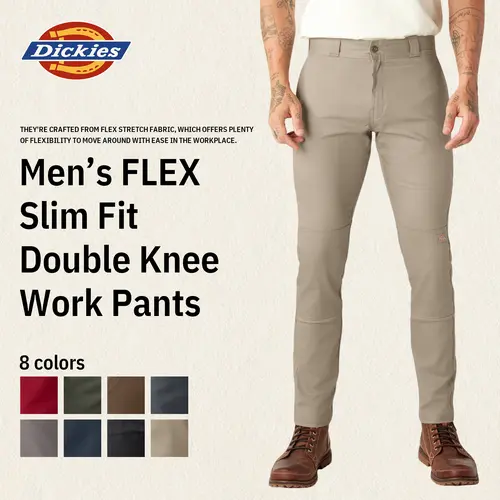 Dickies | Men's FLEX Skinny Fit Double Knee Work Pants, Wrinkle-Resistant,Stain- Resistant, Reinforced Knees, Breathable Comfort, Slim Fit