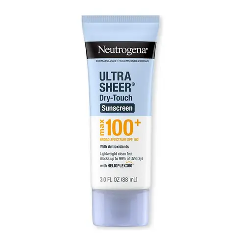 Neutrogena Ultra Sheer Dry-Touch Sunscreen Lotion, Max 100+ Broad Spectrum SPF 100 UVA/UVB Protection, Lightweight, Non-Greasy Sunscreen, Oxybenzone-Free, Antioxidant, Travel Size, 3 fl oz