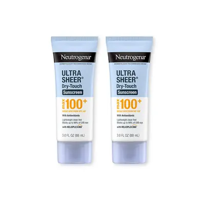 Neutrogena Ultra Sheer Dry-Touch Sunscreen Lotion Max 100+ Duo |  Broad Spectrum SPF 100 UVA/UVB Protection, Lightweight, Non-Greasy Sunscreen, Oxybenzone-Free, Antioxidant, Travel Size, 3 fl oz