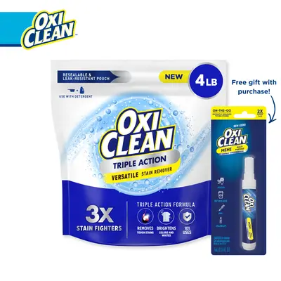 OxiClean Triple Action Versatile Stain Remover Powder, To Use with Detergent, 4 lbs