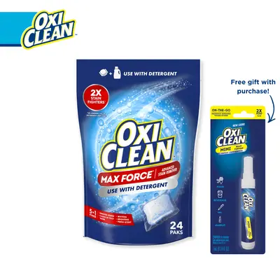 OxiClean Max Force Advanced Stain Remover Power Paks, To Use with Detergent, 24 Count