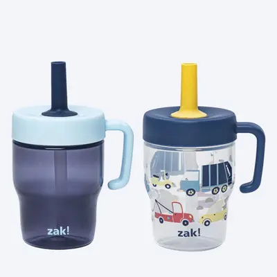 Zak Designs Capri Toddler Leaky-Free Silicone Sippy Cup - 10 oz BPA-Free Reusable Plastic Drinkware, Silicone Spout, Screw-On Lid, Easy Grip Handle, 2-Pack for Daycare, Home, Travel