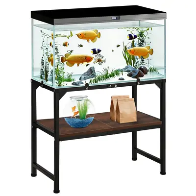 AHB Minimalist Metal Frame Fish Tank Stand for 10-20 Gal Tanks, Aquarium Supplies with Adjustable Non-Slip ft, Reinforced Steady Support, Wooden Shelf, Easy Setup for Beginner Aquarium Enthusiasts, Home Office Terrarium