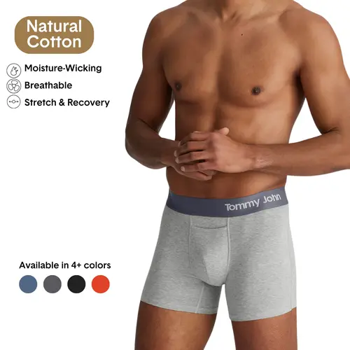 Tommy John Men’s Cotton Trunk 4” | Breathable Moisture-Wicking Underwear | Contour Pouch, No Roll Waistband, Stretch Fit, Tagless Comfort Daily Briefs Natural Fabric Menswear
