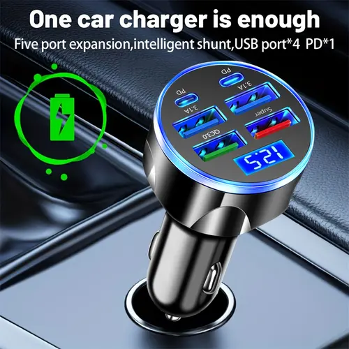 Nuokaiqi 6-Port Multifunctional Car Phone Charger - 4USB + 2PD Ports, 12V/24V Universal Compatibility, High Efficiency, Simultaneously Powers 6 Devices, Essential Car Gadget for Phone Charging, Multifunctional Charger, Usb Car Connector, Usb Fast Charging