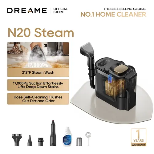 【New Arrival】DREAME N20 Steam Lite Portable Carpet Cleaner with Steam & Hot Water Wash, Upholstery Cleaner Machine with Auto-Mix Solution, 17Kpa Powerful Suction, Spot Cleaner for Carpet, Couch, Furniture, Pets, Cars