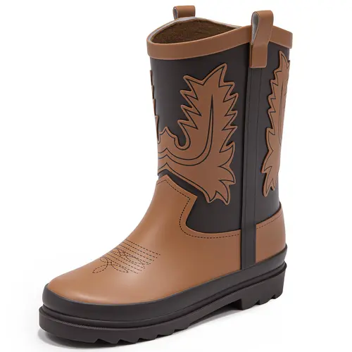 Cowboy Style Kids' Rubber Rain Boots - Mid-Calf, Non-Slip, Waterproof, Round Toe, Slip-On, Comfy Fit for Boys and Girls, Toddler to Big Kid, with Pull Tabs, All Seasons, for Mud Puddles, Farm Use,sohochic