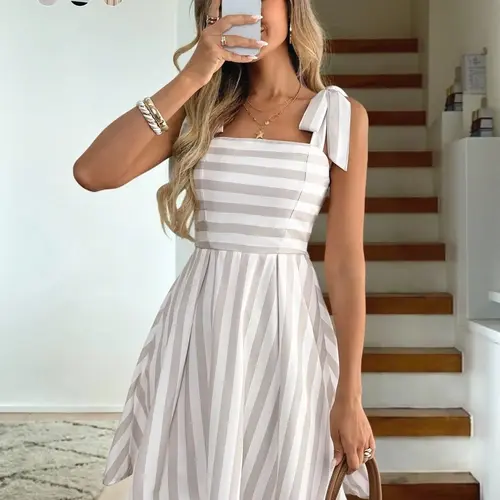 Women's Casual Wear Striped Spaghetti Strap Mini Dress, Summer, Beach Resort Wear, Casual Fashionable Dress