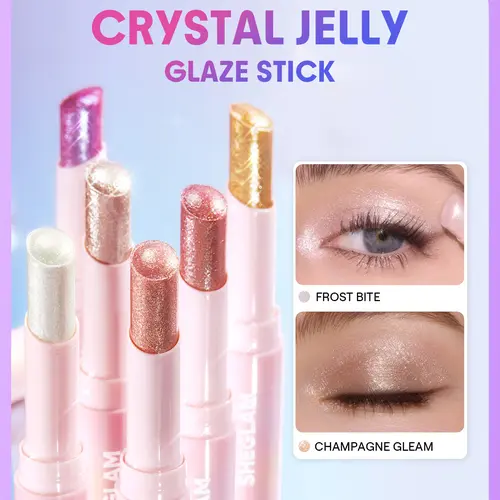 SHEGLAM Crystal Jelly Glaze Stick Lipstick - Hydrating, Glossy Lipgloss Balm, Sheer Tinted, Moisturizing, Smooth Jelly Texture, Long-Lasting Shine, Non-Sticky Lip Care for Daily Makeup & Natural Look, Glitter Eyeshadow Stick