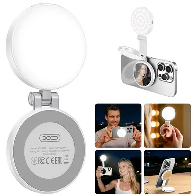 [Back to School] 2026 New 3-in-1 Magnetic Circular LED Selfie Fill Light, 3-Level Brightness Adjustable, Rechargeable Lithium Ion Batteries, Foldable with Phone Holder & Mirror, Compatible with Various Phones for Vlog/Live Streaming, Accessories, Led Ligh