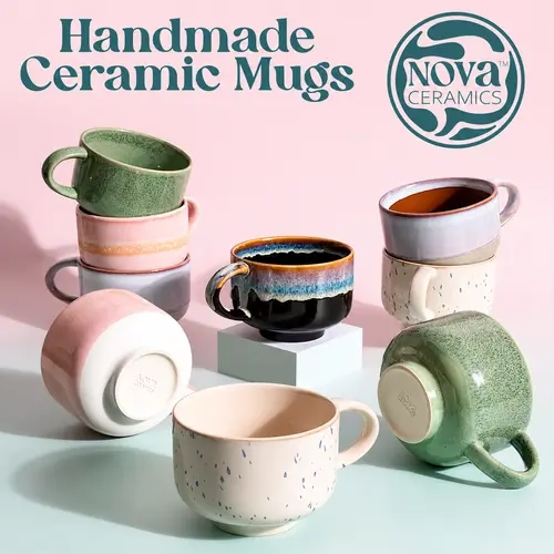 Nova Ceramic Mugs - 16oz - Nature-Inspired Handmade Designs - Microwave & Dishwasher Safe, Perfect Coffee Lovers