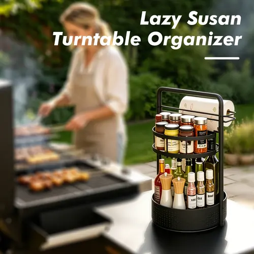 San Dream 2-Layer Lazy Susan Turntable Storage Organizer 360° Rotating Spice Rack Rotating Organization Rack for Kitchen Countertop BBQ Outdoor RV Cooking