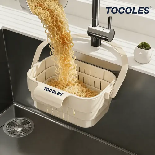 TOCOLES Foldable Drain Basket for Kitchen Sink - Hands-Free Hygienic Design, High-Efficiency Anti-Clog System, Tool-Free Installation, Slim Space-Saving, Easy-Clean, Low-Maintenance Anti Clogging Strainer Kitchenware Stainless Steel