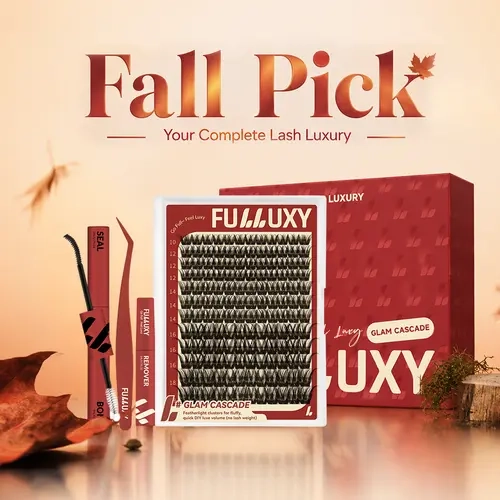 Fulluxy GLAM CASCADE Kit Everyday Luxe Volume, Long-Lasting & Easy DIY | Complete Set with Glue Remover & Tweezer for Beginners | One Layer = Bold, Luxe Volume
