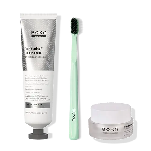 Boka Whitening Kit – Whitening Nano Hydroxyapatite Toothpaste, Whitening Powder & Toothbrush