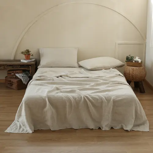 Simple&Opulence 100% Washed French Linen Sheet Set, Ultra Soft Breathable Bed Sheet, Natural Flax Farmhouse, Summervibes Bedding, Flat Sheet, Fitted Sheet, Pillowcase, tiktokshopsummersale, Bedding Sheets, Cooling Bedding,sohochic