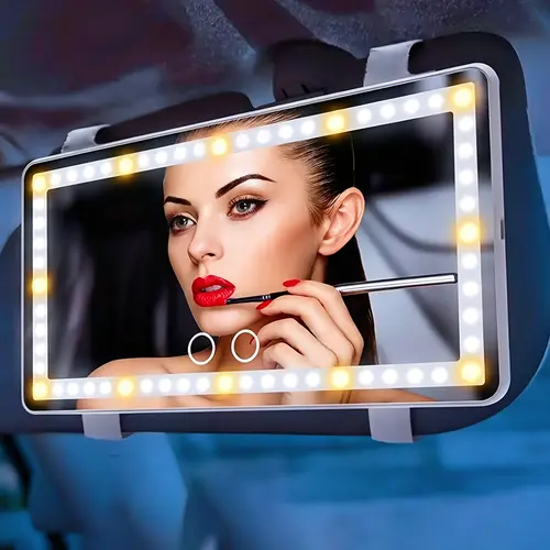 JOYTUTUS Sun Visor Vanity Mirror with 60 Dimmable Touch Control LEDs, Rechargeable (50% Brighter, 60% More Energy Efficient), Universal Fit, Included Batteries, Led  Ambient Light, Automotive Decoration Accessory,  Accessories, Led Car,toolupgrade