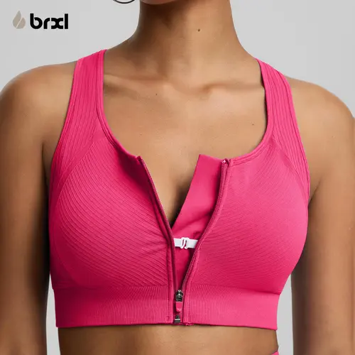 BRXL【Discount for live】 Front Zip Sprorts Bra Seamless Sewn in Pads Racerback Wide Straps Medium Impact for Running Yoga up tp 44G Gym-brxl-3,summerwins