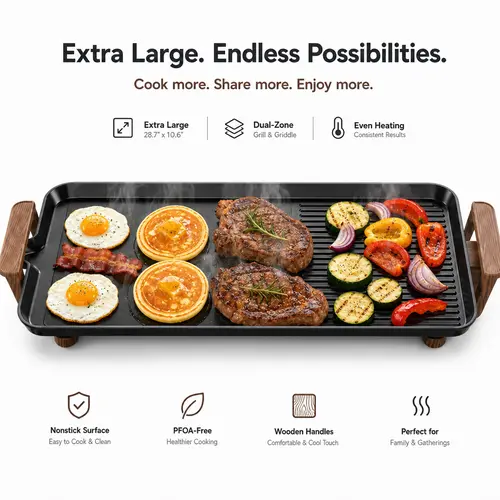 AORAN Electric Nonstick Grill-Griddle Combo, Kitchen Appliances - Smokeless Table Top Grill, Comal-Style Griddle, Removable Adjustable Temperature Setting, Indoor BBQ & Pancake Maker for Camping Gatherings,sohochic