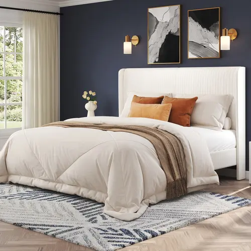 AMERLIFE Upholstered Full Size Bed Frame (Bed Only Included) - Corduroy Headboard, Wooden Slats Support, No Box Spring, Easy Setup Furniture for Home Decor, Bedroom Use, Apartment Ideas #SohoChic