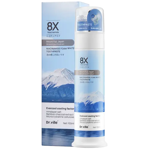 【Professional Grade】Dr.ville 8X Niacinamide Foaming Charcoal Toothpaste - Nicotinamide Formula, Tooth Stain Remover, Intense Whitening, Bad Breath Freshening, Gentle Daily Oral Care, Deep Clean Foaming Paste, Includes Bamboo, 100ml-C